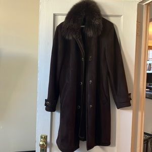 Dana Buchman Ultra Suede Coat, Fur Fox Collar